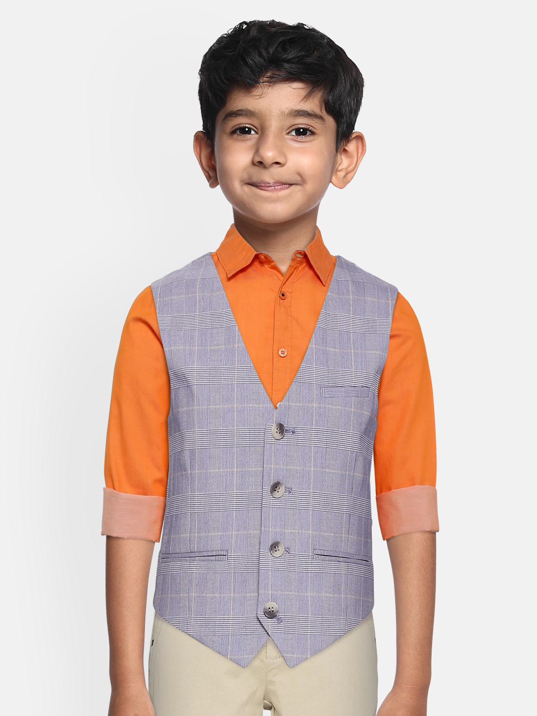 Buy Marks & Spencer Boys Blue & White Checked Waistcoat Waistcoat for