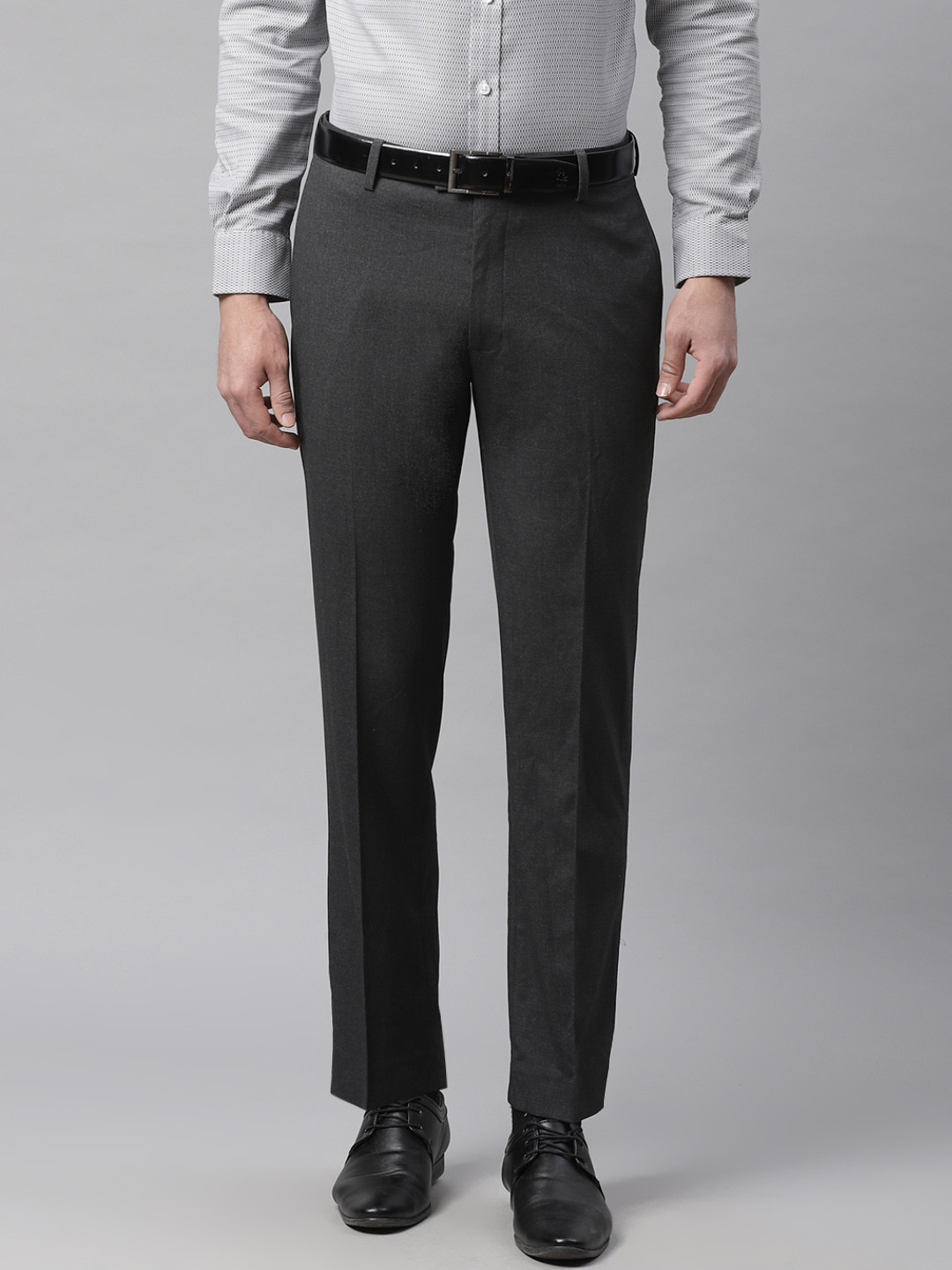 Buy Marks & Spencer Men Charcoal Grey Tailored Fit Solid Formal ...