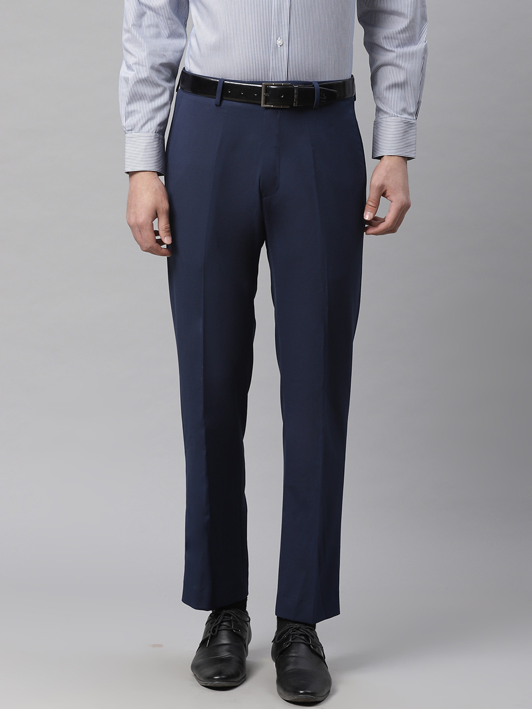 Buy Marks & Spencer Men Navy Blue Slim Fit Solid Formal Trousers ...