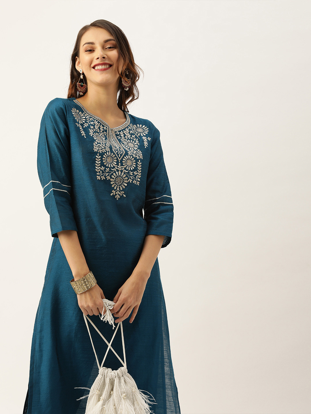 Women Teal Yoke Design Kurta Set