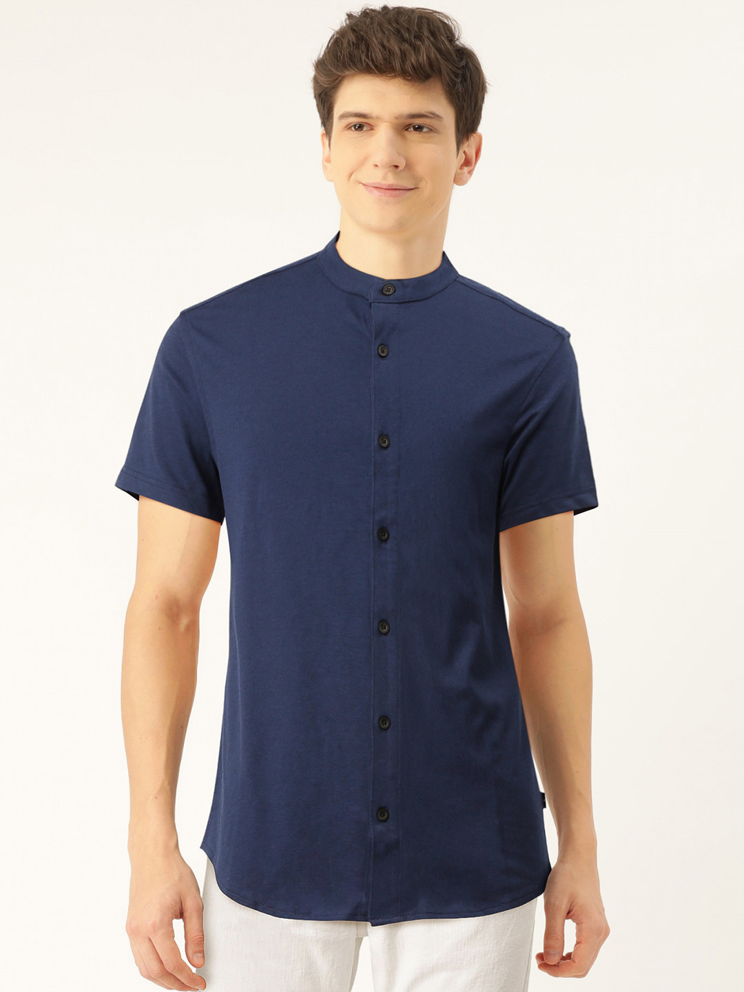 Buy Flying Machine Men Navy Blue Slim Fit Solid Casual Shirt - Shirts ...