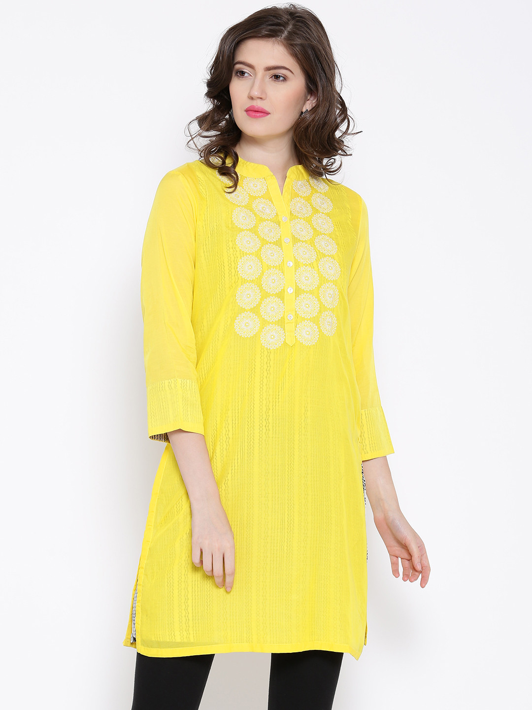 Buy BIBA Yellow Embroidered Kurta Kurtas for Women 1255200 Myntra