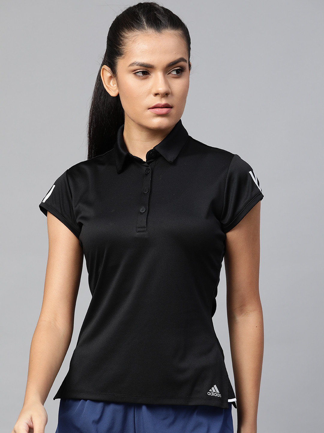 Buy ADIDAS Women Black Club 3 Stripes Tennis Polo T Shirt Tshirts for