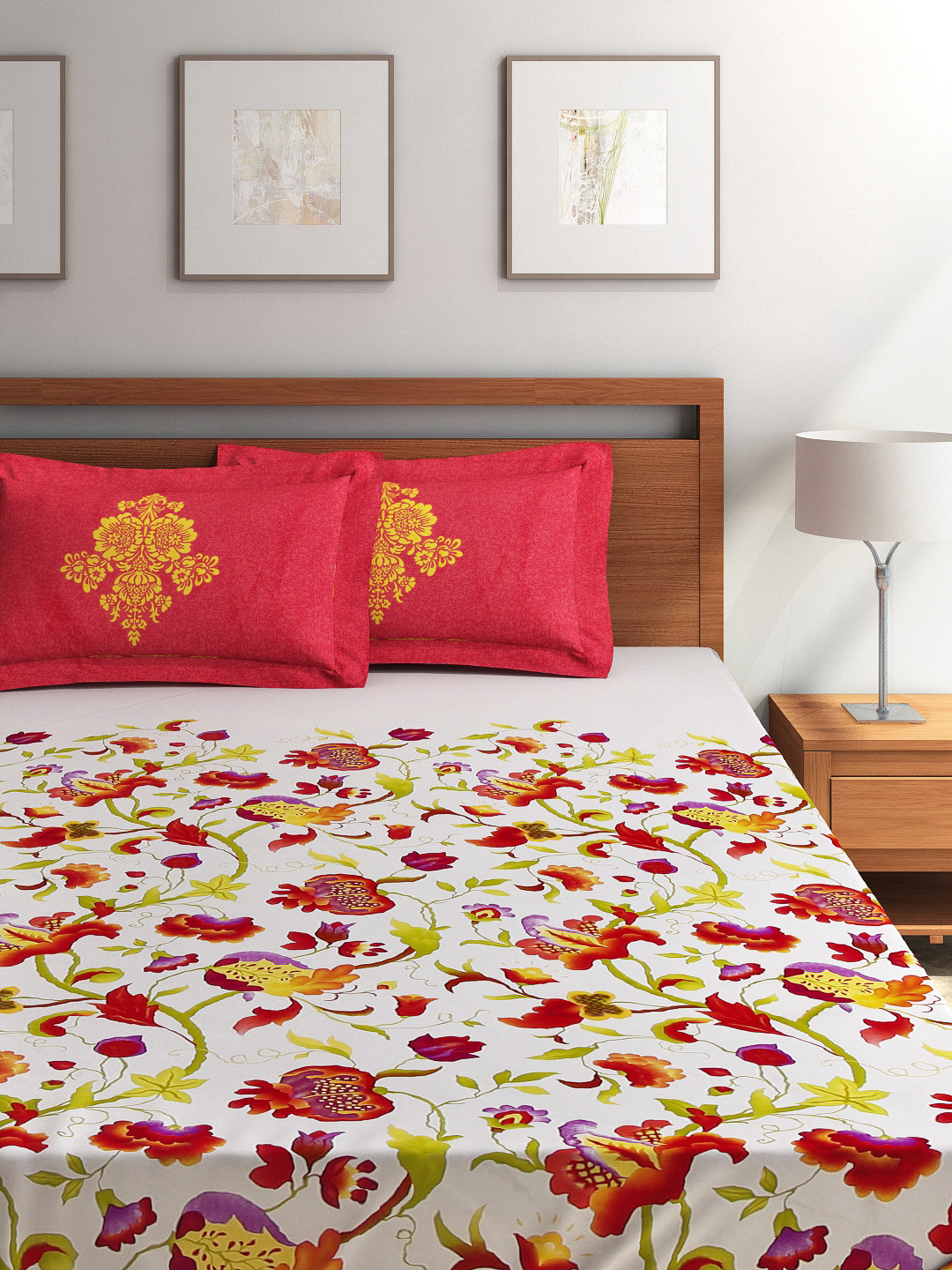 Buy Portico New York White 144 TC Double Bedsheet With 2 Pillow Covers