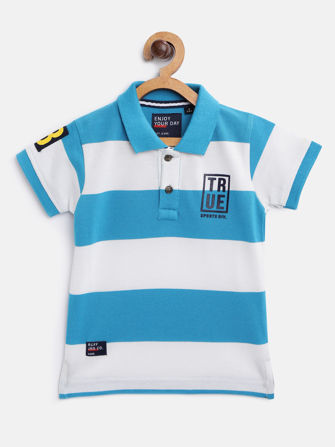 Buy RUFF Boys Blue & White Striped Polo Collar T Shirt Tshirts for