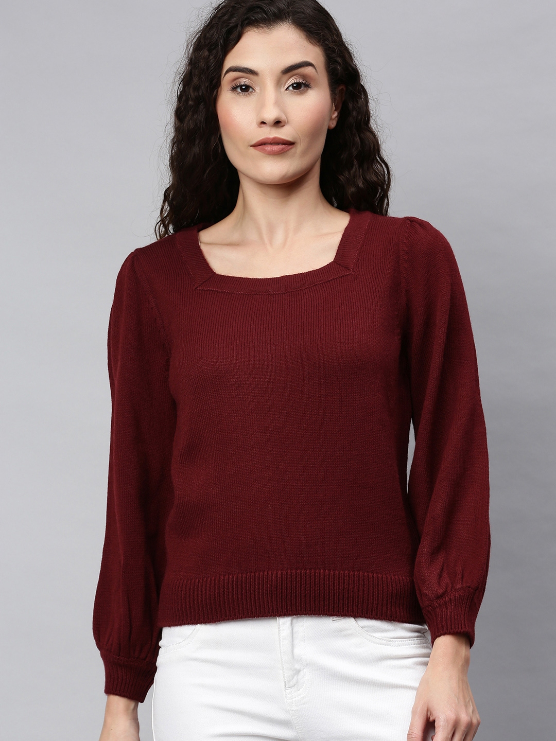 Buy ONLY Women Maroon Solid Pullover Sweater - Sweaters for Women ...
