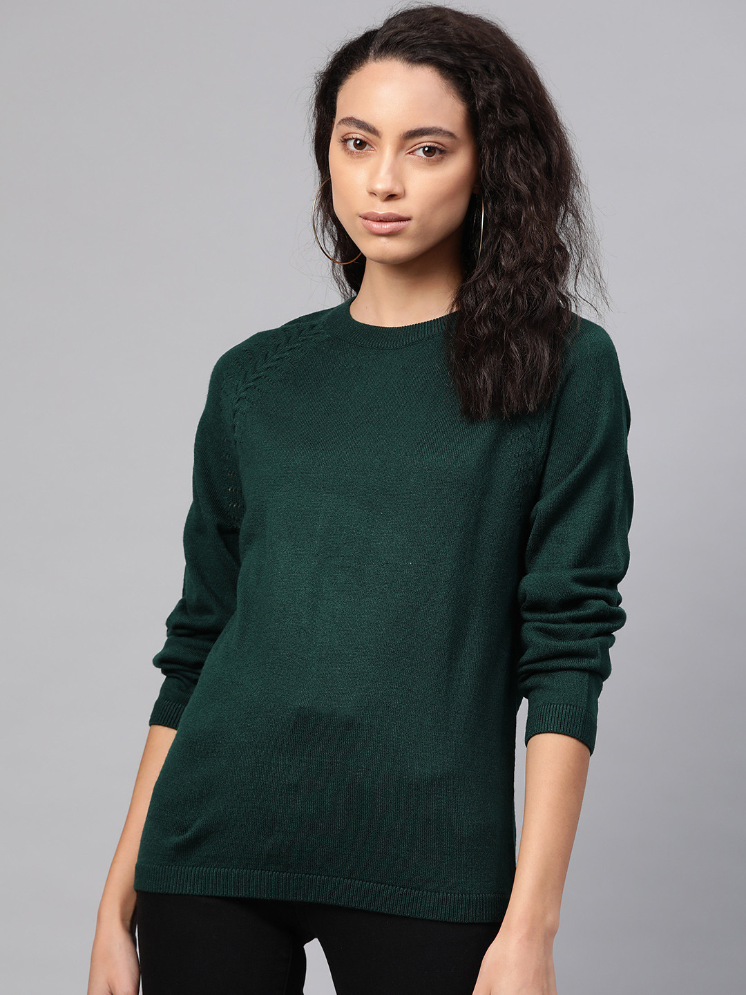 Buy ONLY Women Olive Green Solid Pullover Sweater Sweaters for Women