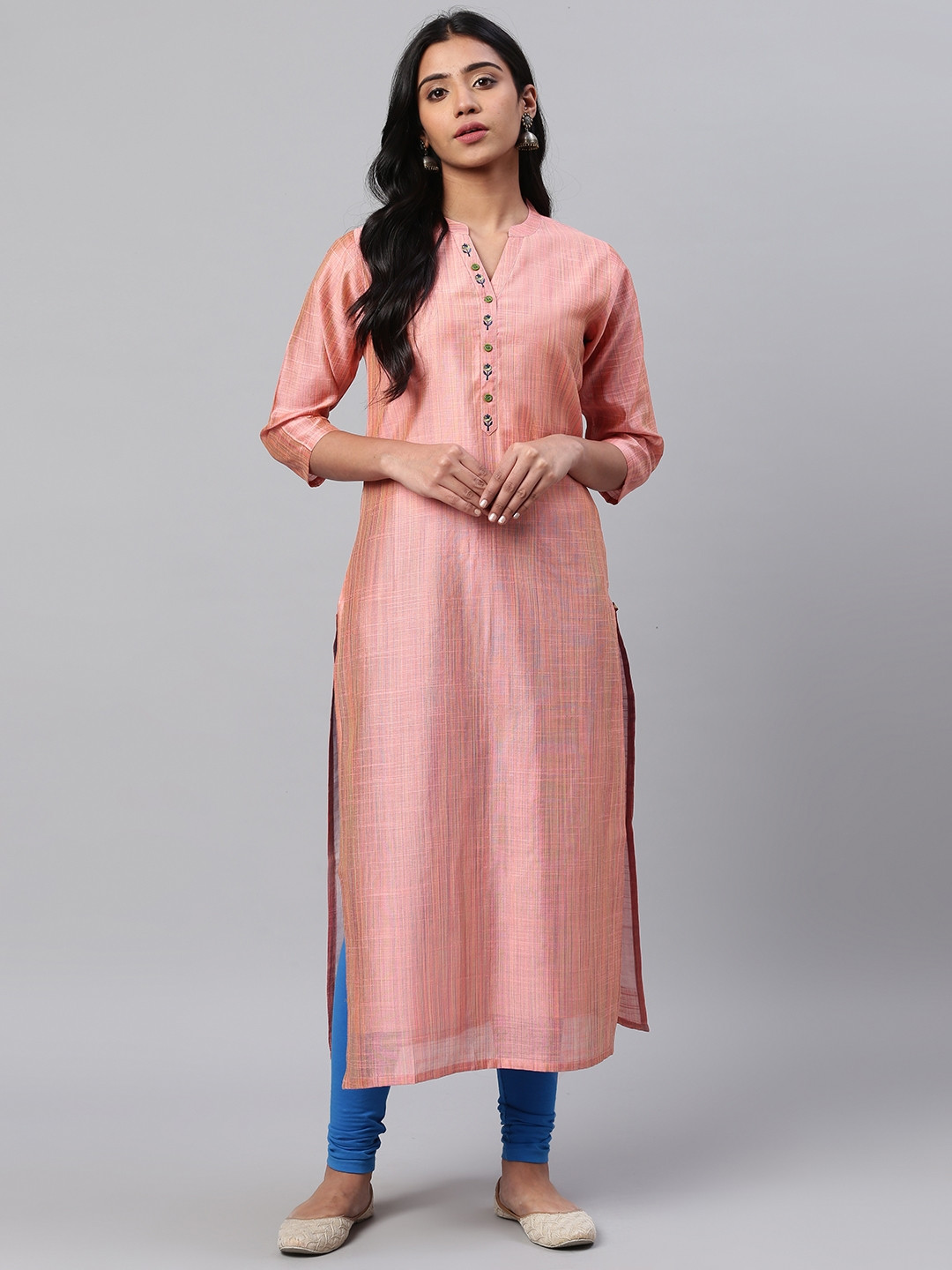 Women's Straight Peach Solid Kurta