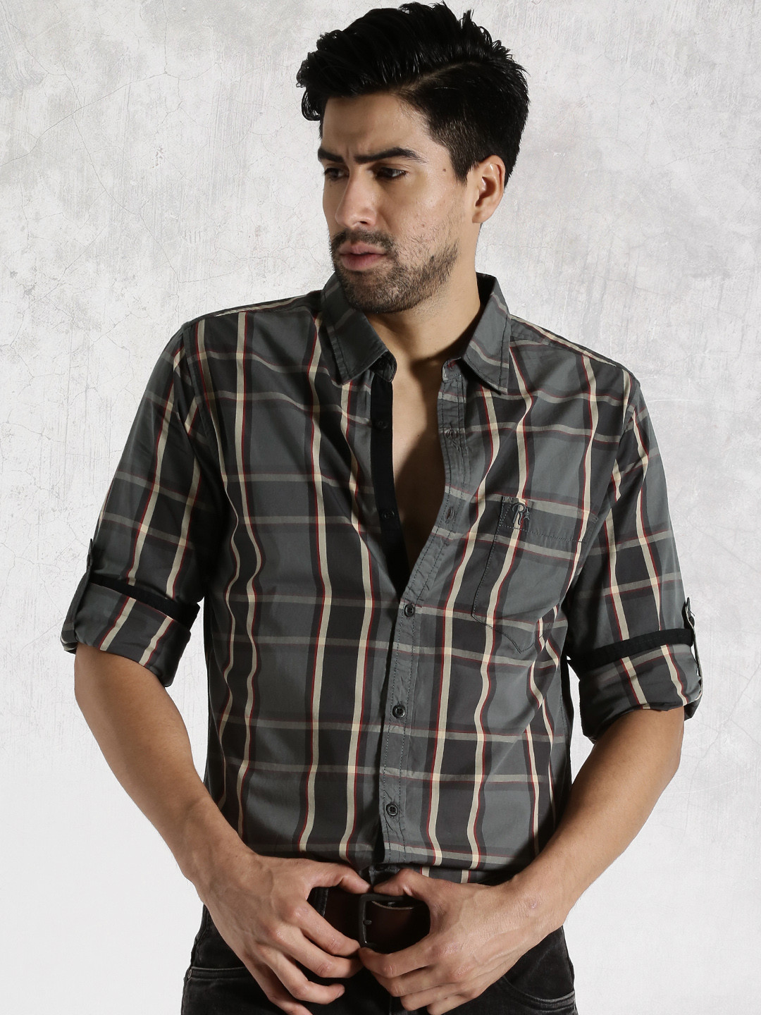 Buy Roadster Grey & Charcoal Grey Checked Casual Shirt Shirts for Men