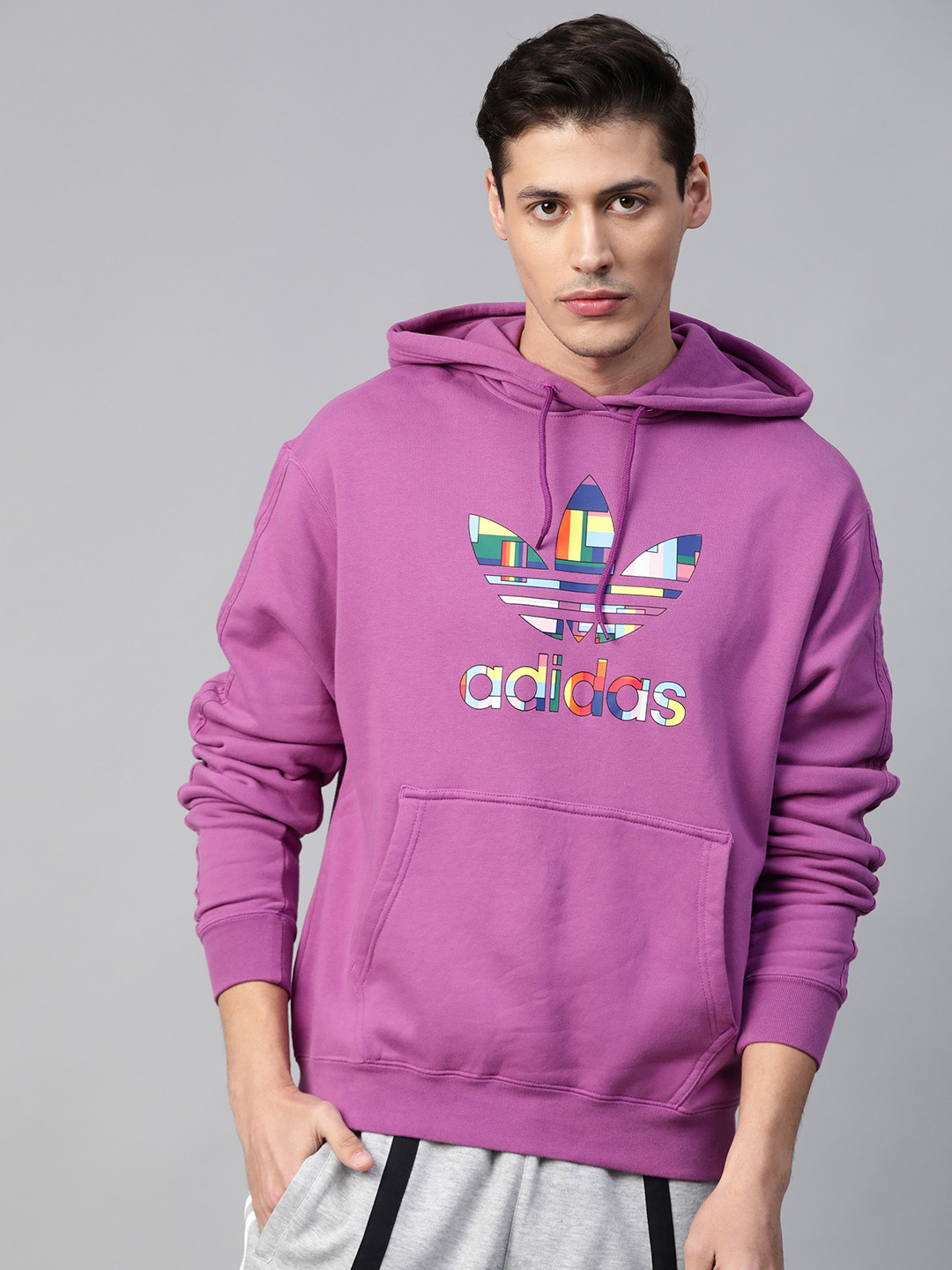 Buy ADIDAS Originals Men Purple Brand Logo Pride Flag Fill Hoodie Sweatshirt - Sweatshirts for 