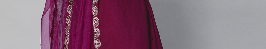 Buy Mitera Purple Embroidered Semi Stitched Lehenga & Unstitched Blouse ...