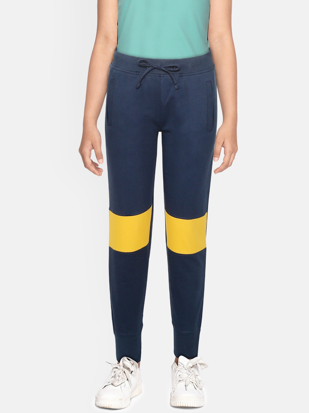 blue and yellow joggers