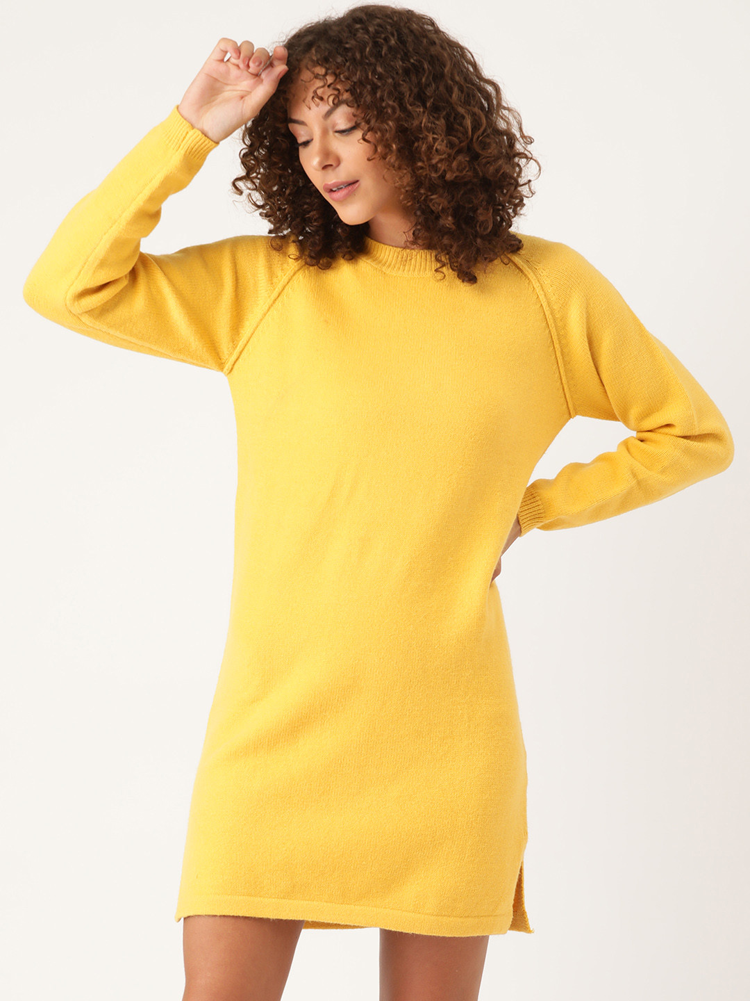 Buy AND Mustard Yellow Solid Sweater Dress Dresses for Women 12633152