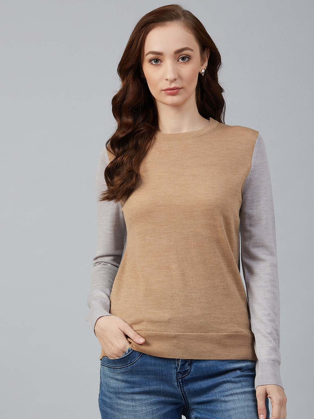 Buy Marks & Spencer Women Brown & Grey Solid Pullover Sweater - Sweaters for Women 12633752 | Myntra