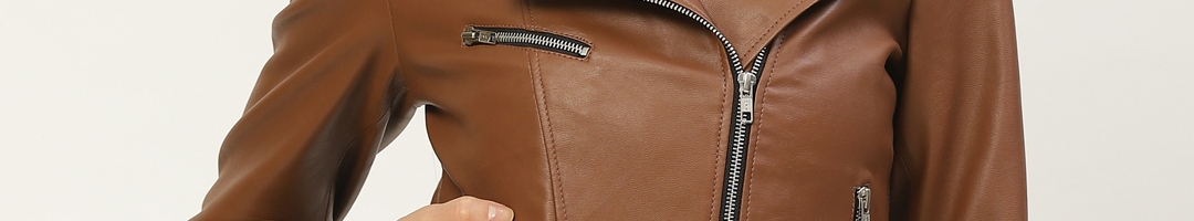Buy Leather Retail Women Brown Solid Lightweight Biker Jacket - Jackets ...
