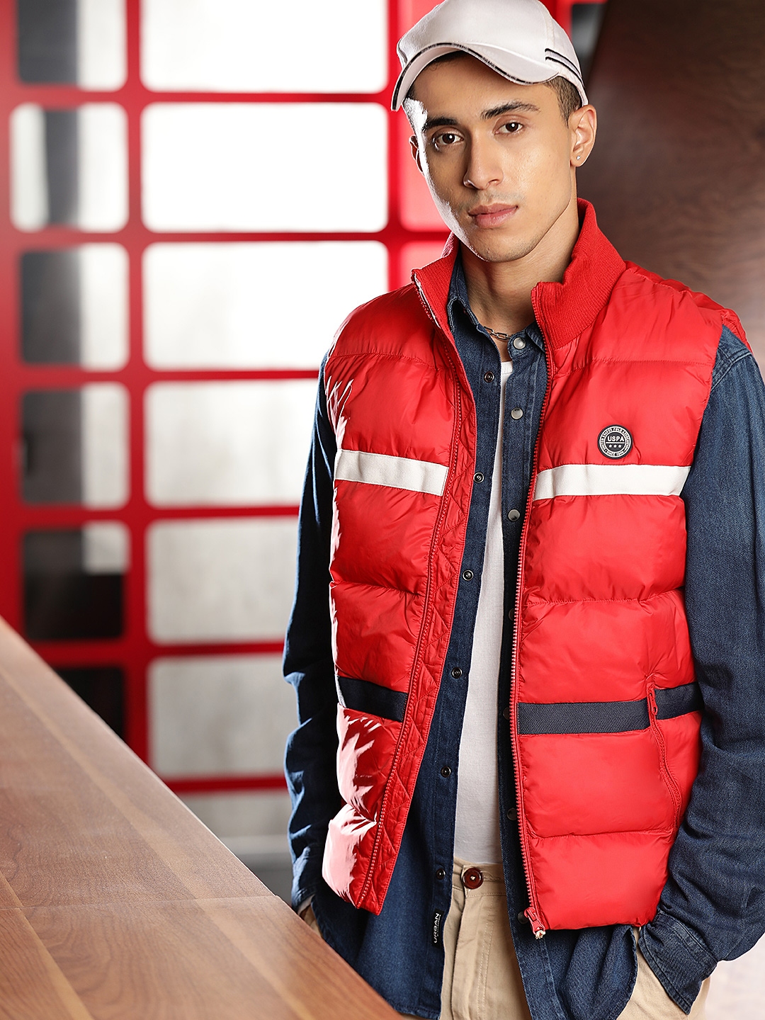 Buy U S Polo Assn Men Red And White Striped Padded Jacket Jackets For