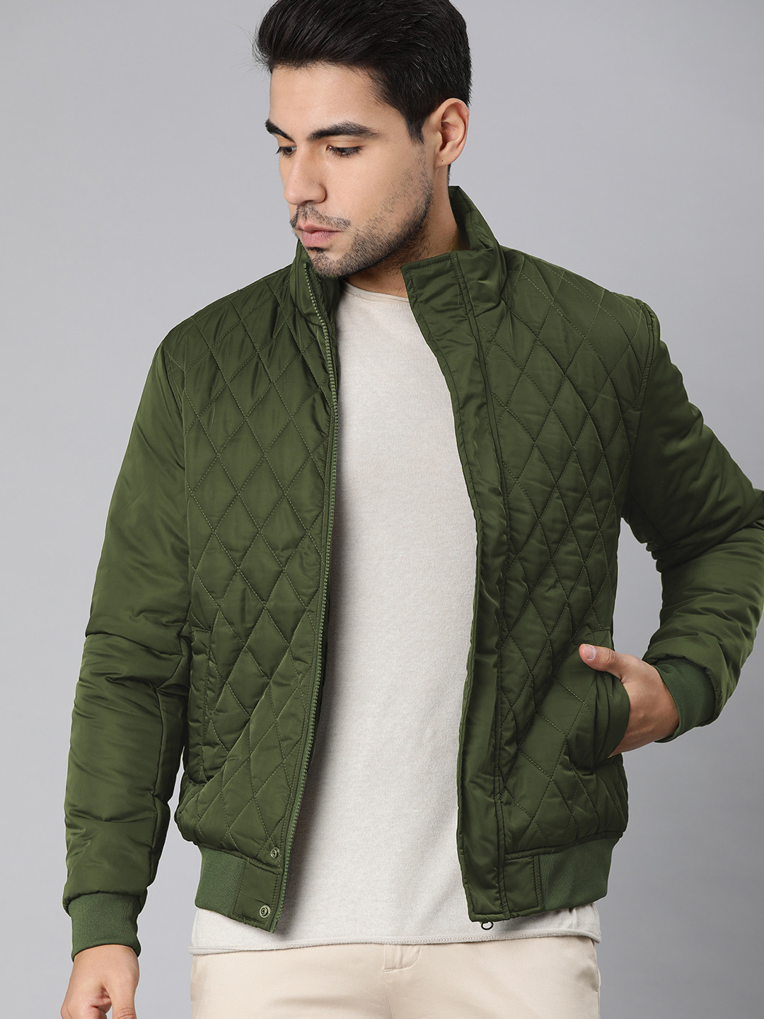 Buy U.S. Polo Assn. Men Olive Green Solid Quilted Jacket - Jackets for Men 12635768 | Myntra