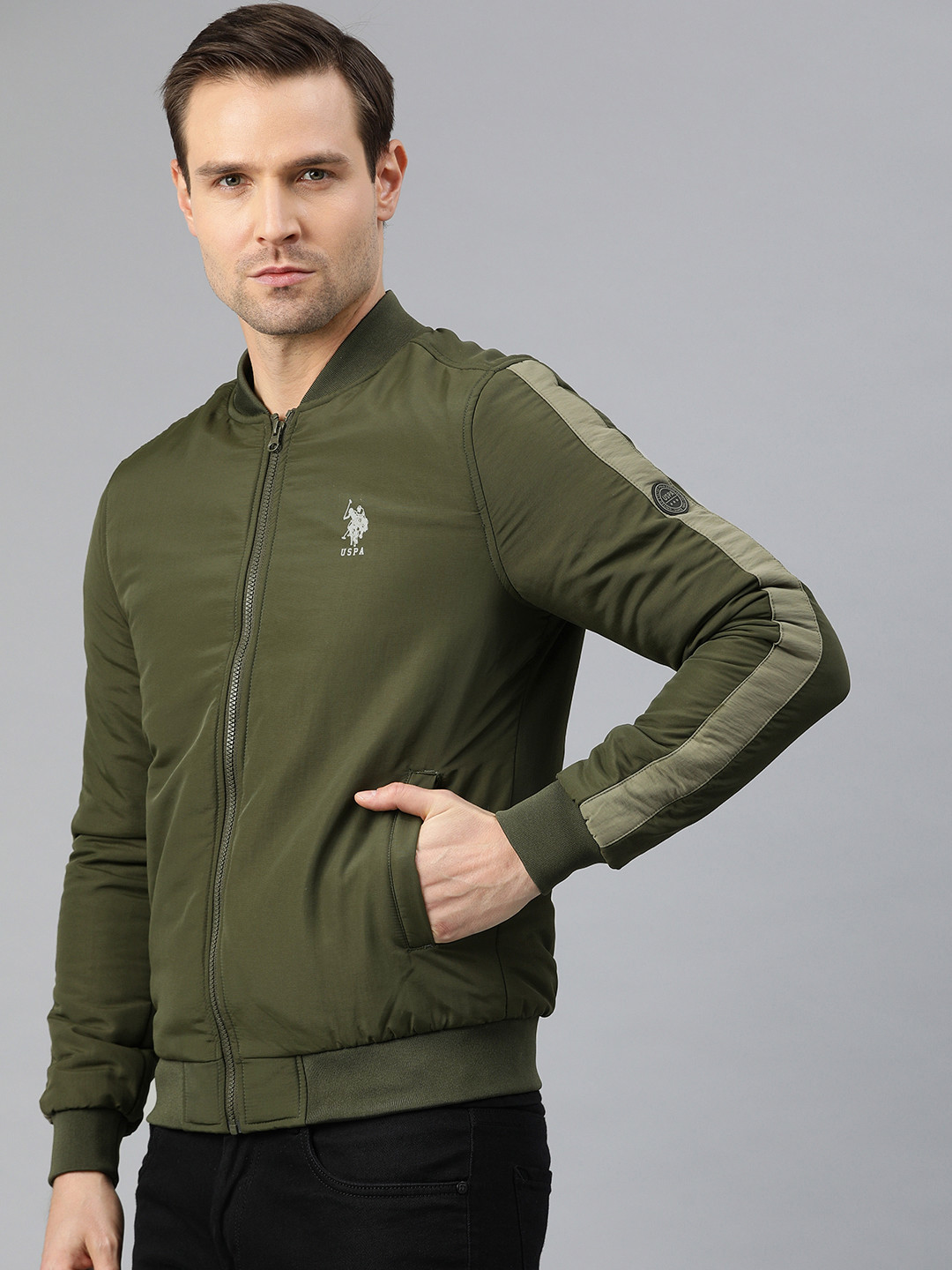 Buy U.S. Polo Assn. Men Olive Green Solid Bomber Jacket - Jackets for Men 12635780 | Myntra
