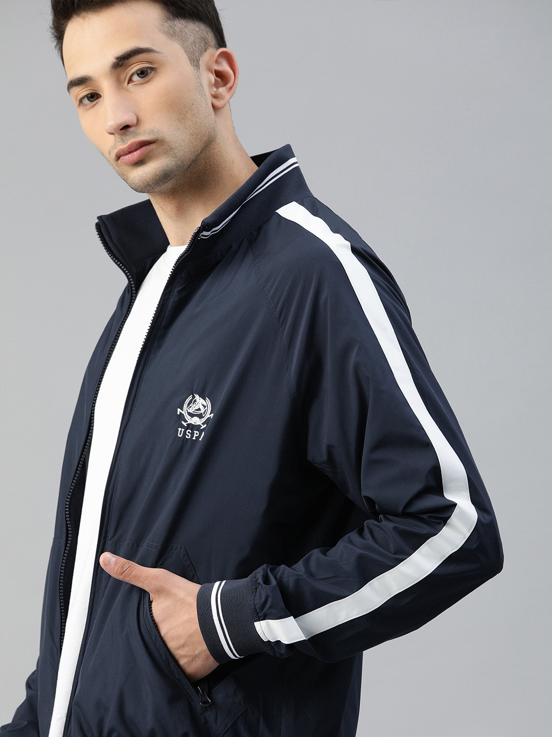 Buy U.S. Polo Assn. Men Navy Blue & White A20 Striped Bomber - Jackets for Men 12635840 | Myntra