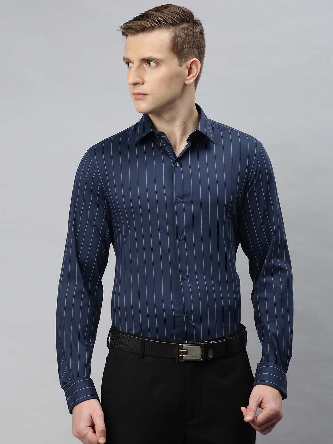 Buy Arrow New York Men Navy Blue Slim Fit Striped Formal Shirt - Shirts ...