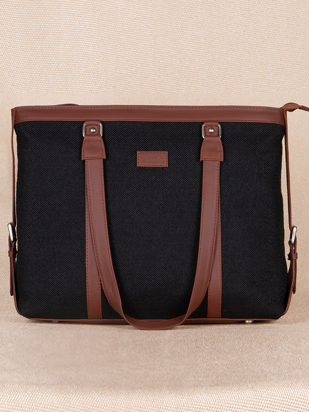 Buy ZOUK Black Solid Vegan Leather Sustainable Laptop Bag Handbags