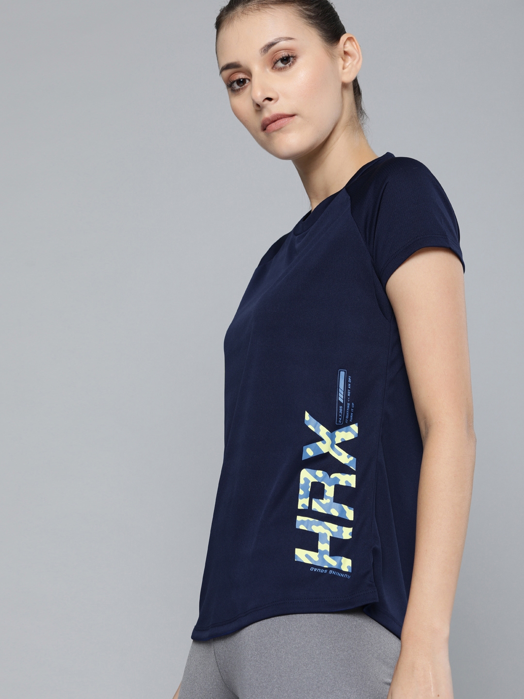 Buy HRX By Hrithik Roshan Women Navy Blue Printed Rapid Dry Running T 
