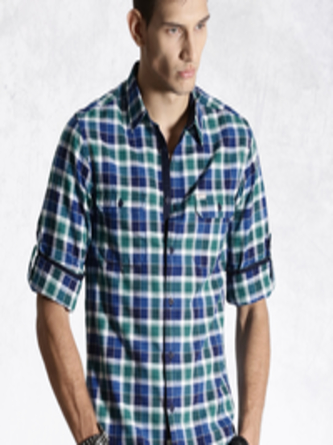 Buy Roadster Green & Blue Checked Casual Shirt - Shirts for Men 1264592 ...