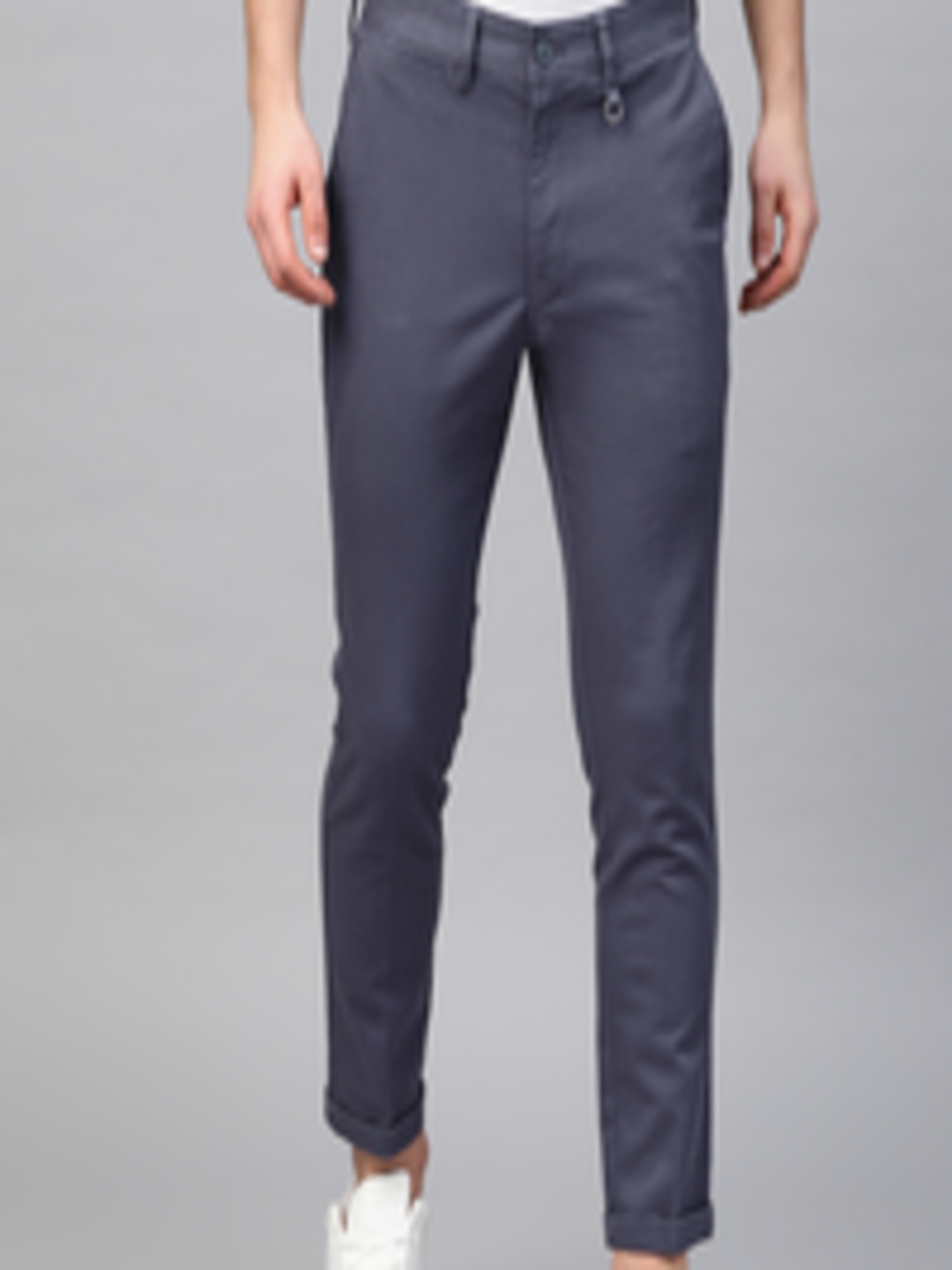 Buy Marks & Spencer Men Navy Blue Slim Fit Self Design Regular Trousers ...