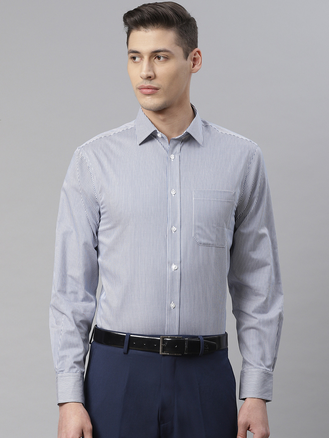 Buy Marks & Spencer Men Navy Blue & White Slim Fit Striped Non Iron Casual Shirt Shirts for