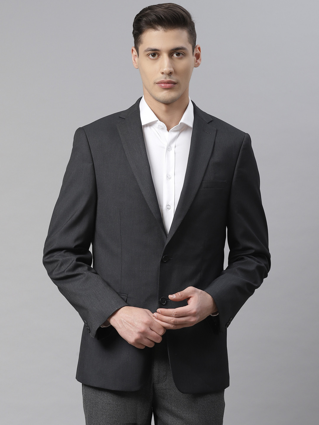 Buy Marks & Spencer Men Charcoal Grey Regular Fit Solid Single Breasted ...