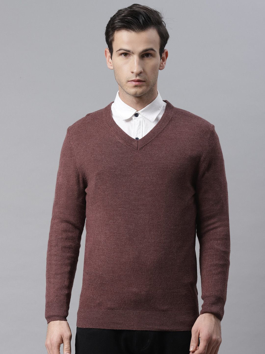 Buy Marks & Spencer Men Maroon Solid V Neck Pullover - Sweaters for Men 12648238 | Myntra