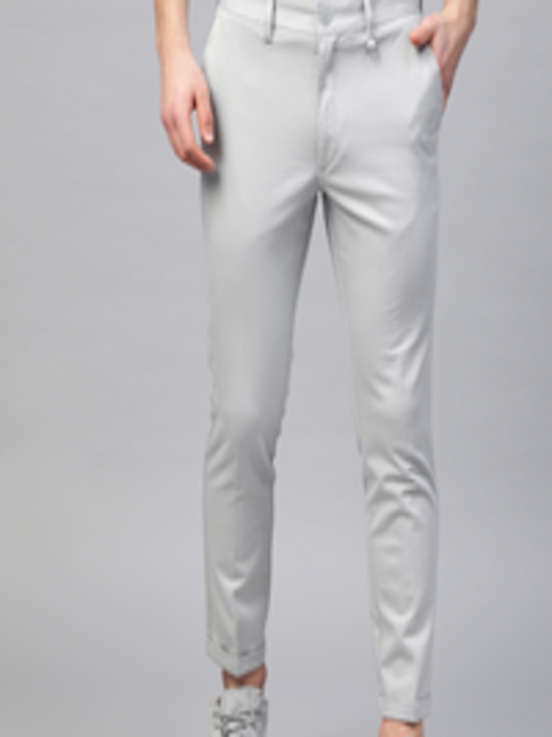 Buy Marks & Spencer Men Grey Slim Fit Self Design Regular Trousers ...