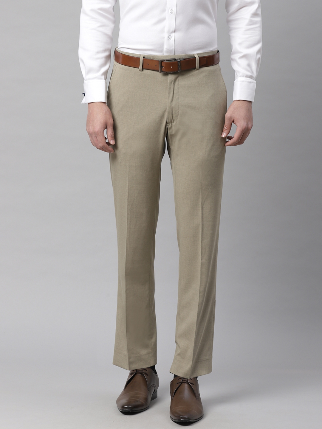 Buy Marks & Spencer Men Beige Slim Fit Solid Formal Trousers - Trousers ...