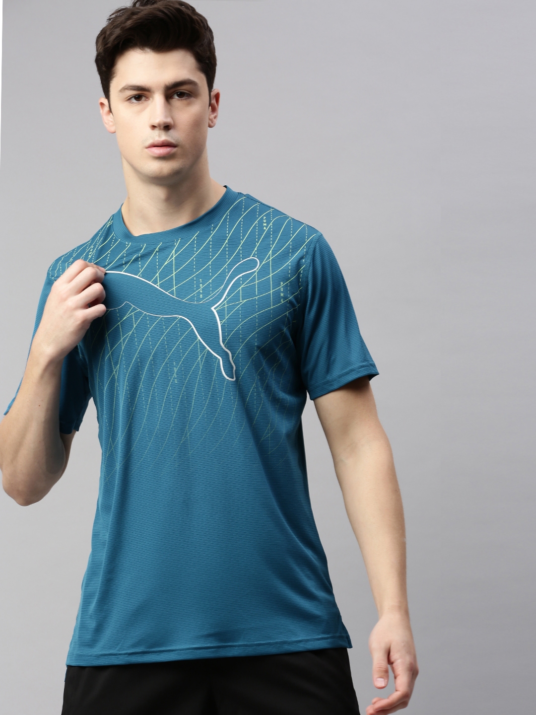 Buy Puma Men Teal Blue & Green Printed Cat SS Round Neck Running T Shirt - Tshirts for Men 