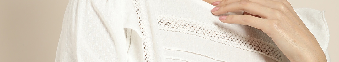 Buy Moda Rapido Women White Solid Pure Cotton Top With Ruffle Detail ...
