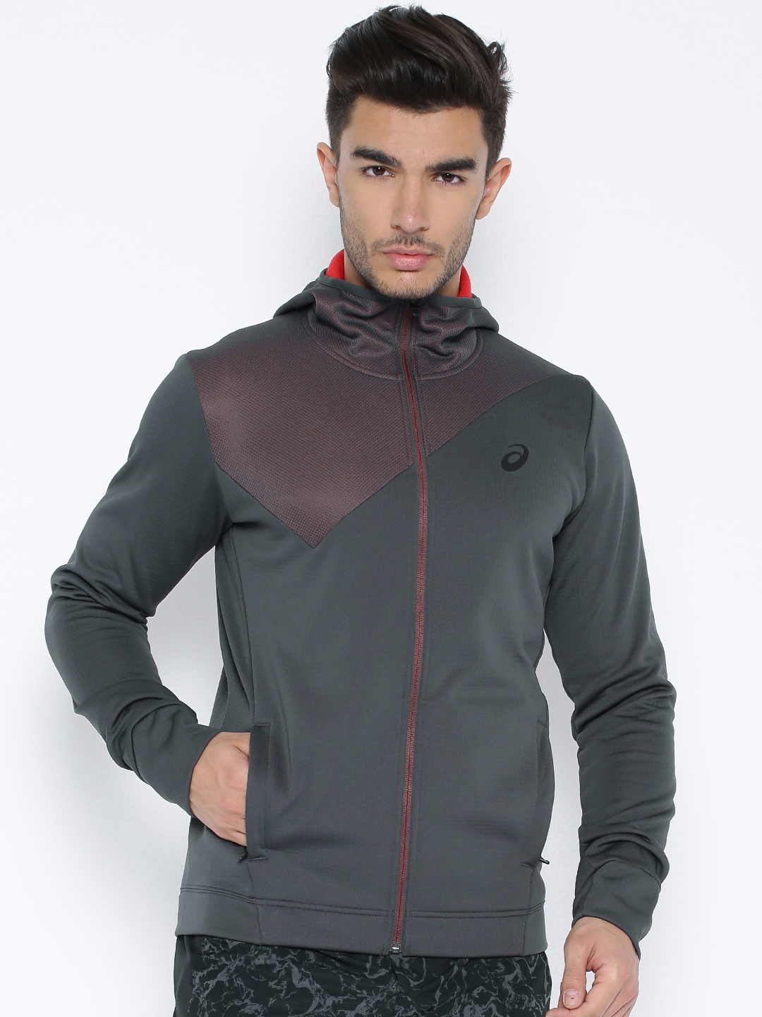 Buy ASICS Grey Hooded Training Jacket - Jackets for Men 1265308 | Myntra