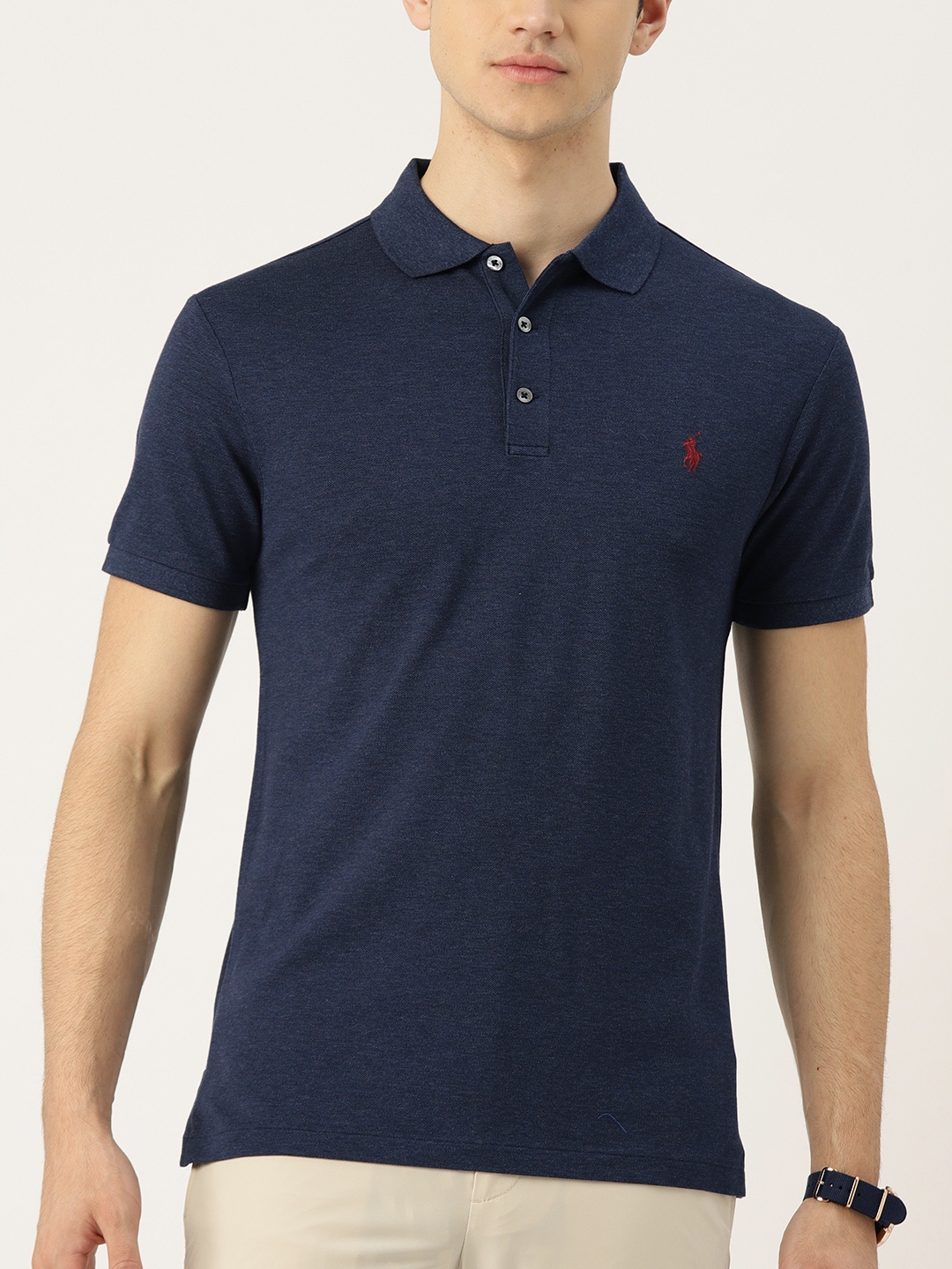 Buy Polo Ralph Lauren Men Navy Blue Slim Fit Solid Polo Collar T Shirt ...