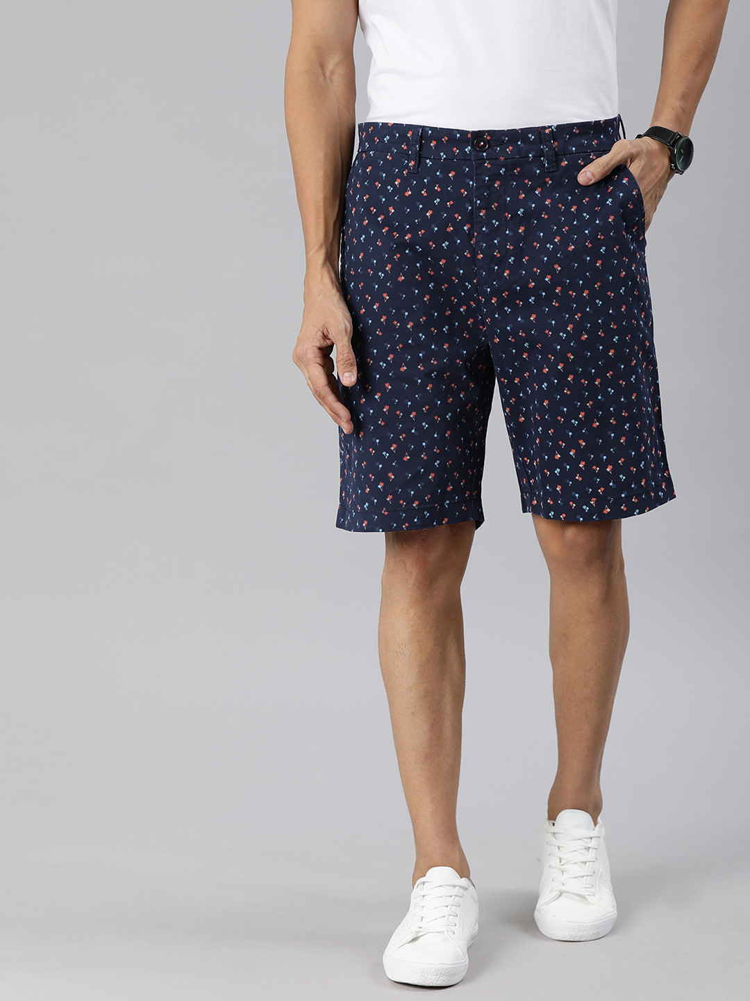 Buy Tommy Hilfiger Men Navy Blue Printed Regular Fit Regular Shorts