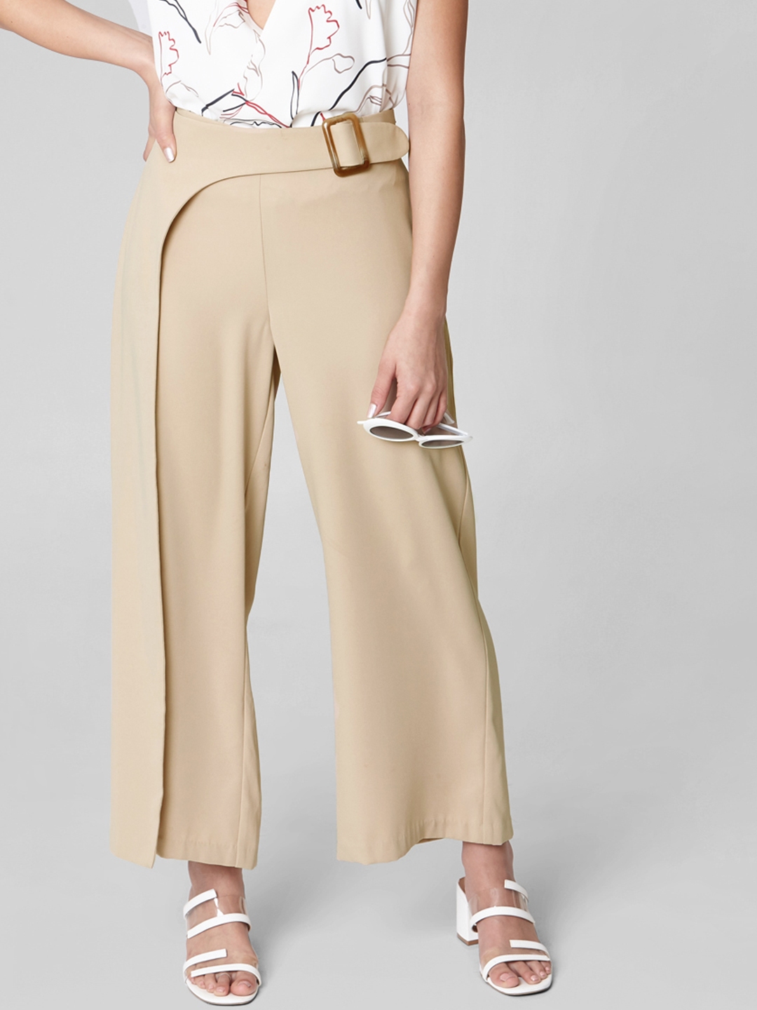 Buy Vero Moda Women Beige Regular Fit Solid Regular Trousers - Trousers ...