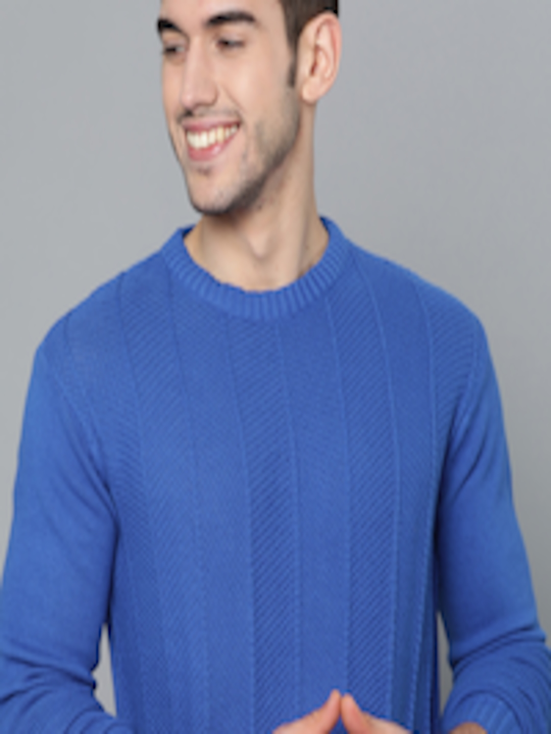 Buy Mast & Harbour Men Blue Self Striped Pullover - Sweaters for Men ...