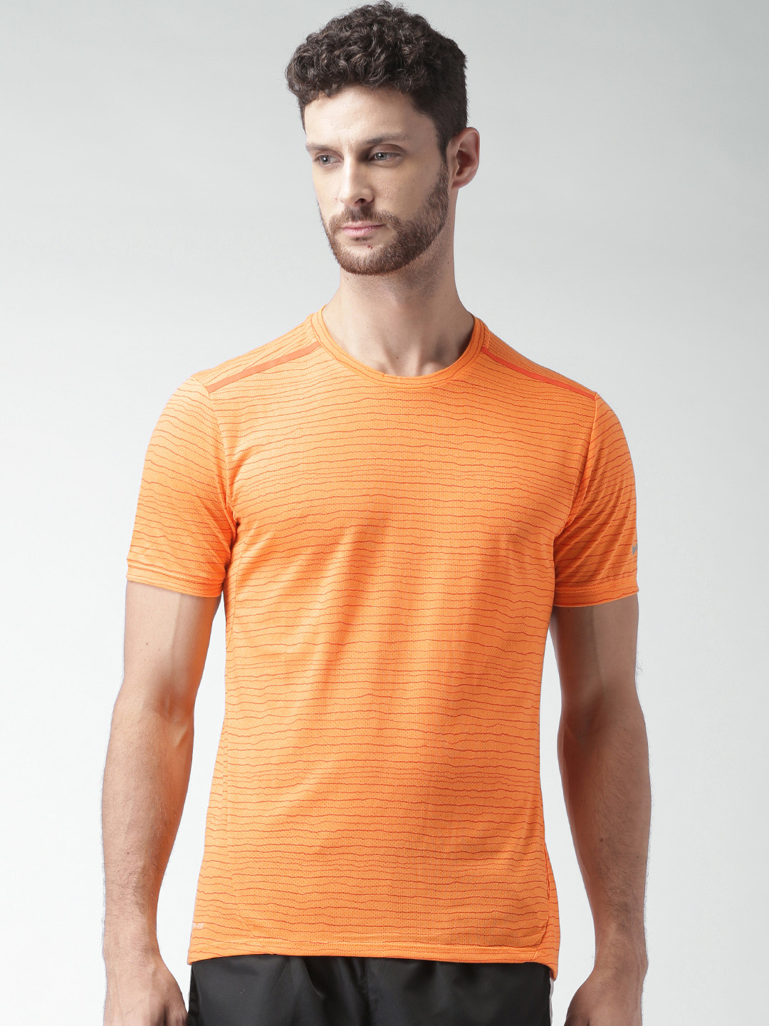 Buy Nike Orange Cool Tailwind Striped Running T Shirt Tshirts for Men