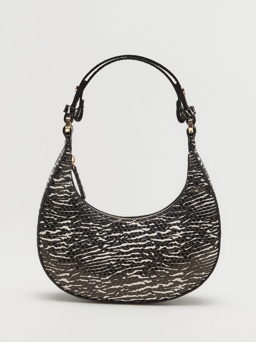 Buy MANGO Black & White Snakeskin Textured Shoulder Bag - Handbags for ...
