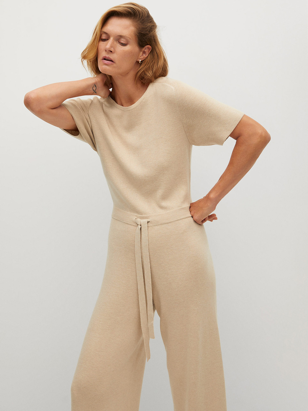 Buy MANGO Women Cream Coloured Sustainable Solid Basic Jumpsuit