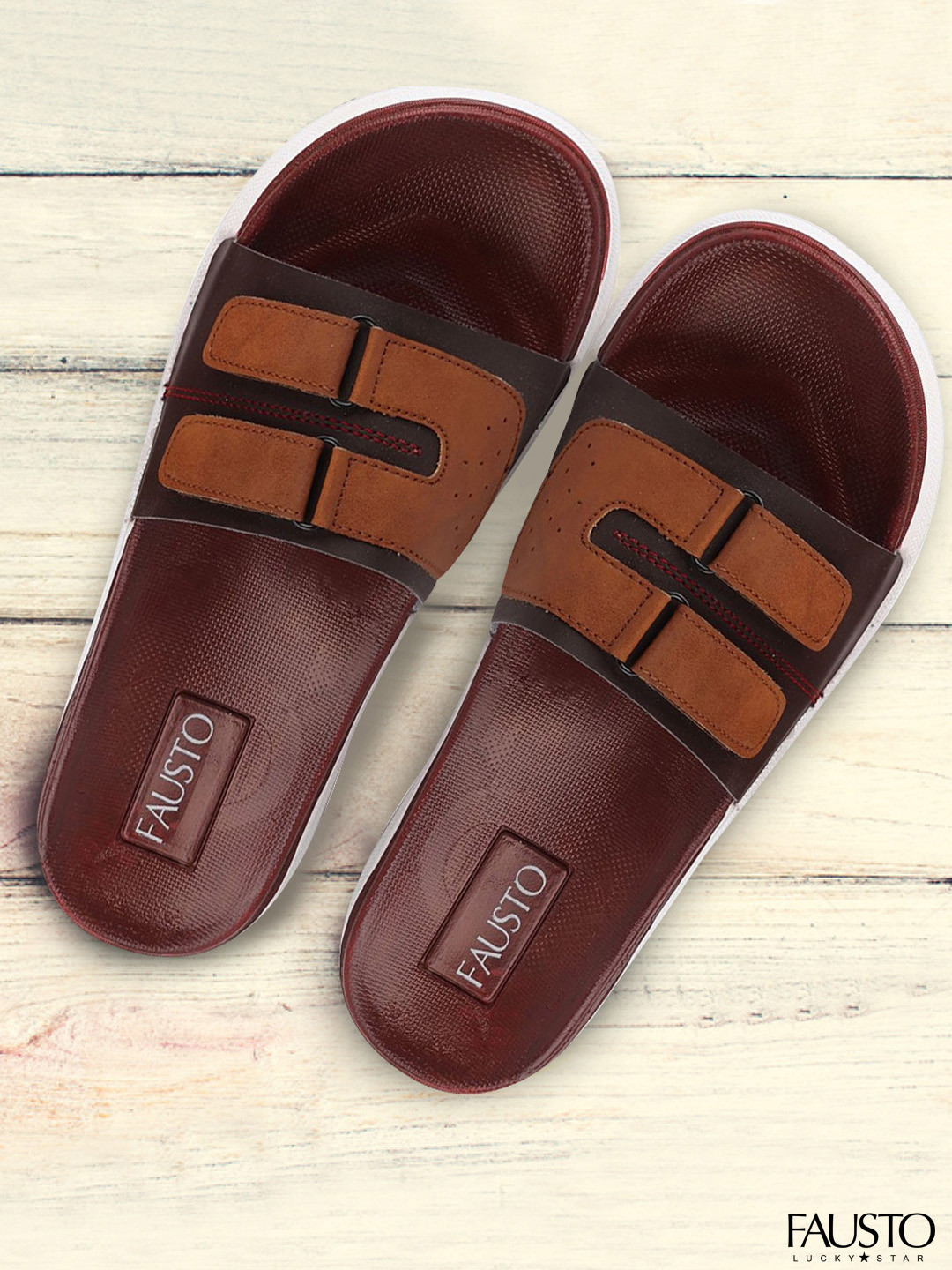 Buy FAUSTO Men Brown Colourblocked Sliders - Flip Flops for Men 12682484 | Myntra