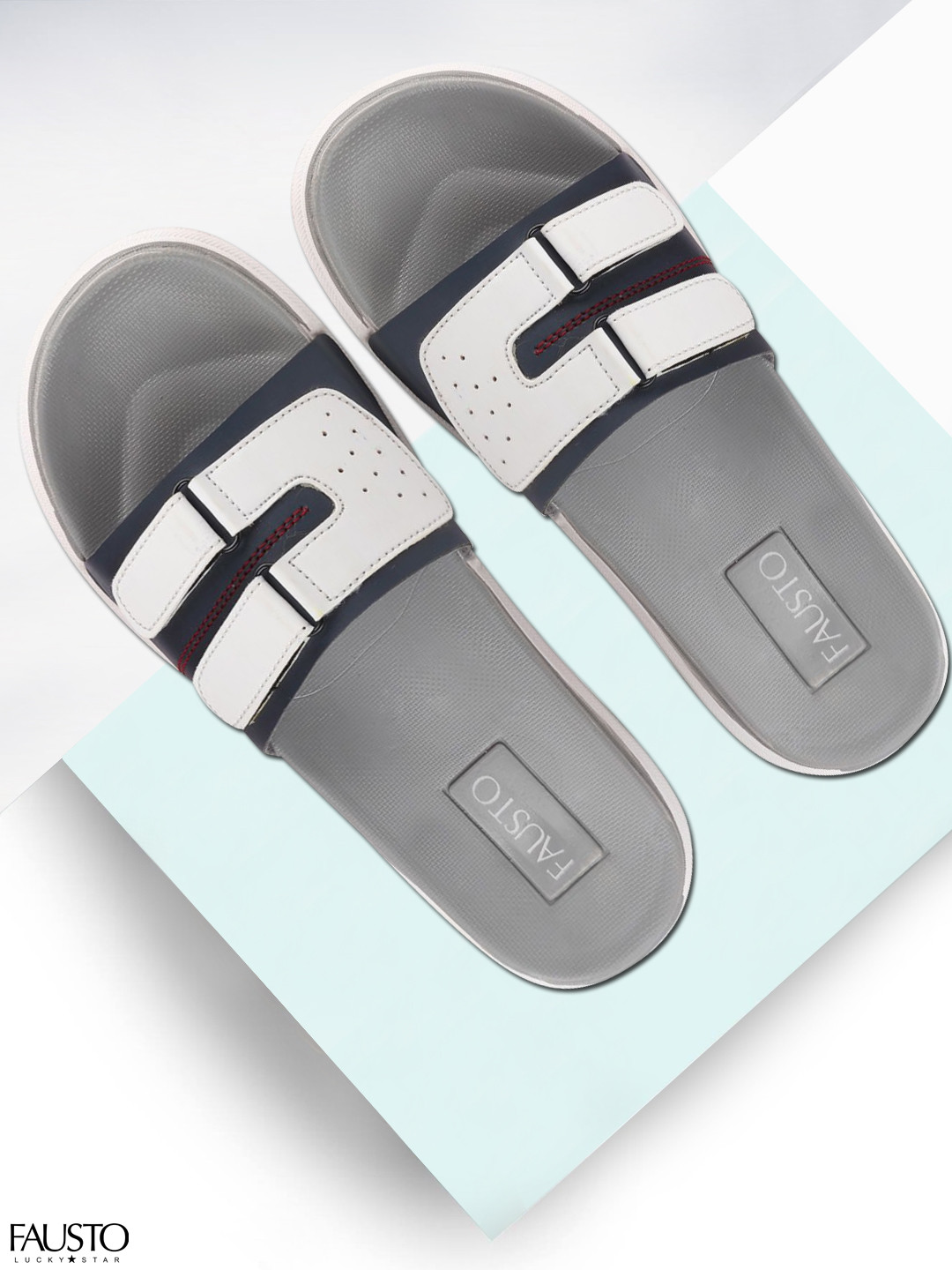 Buy FAUSTO Men Navy Blue & Off White Colourblocked Sliders - Flip Flops for Men 12682498 | Myntra