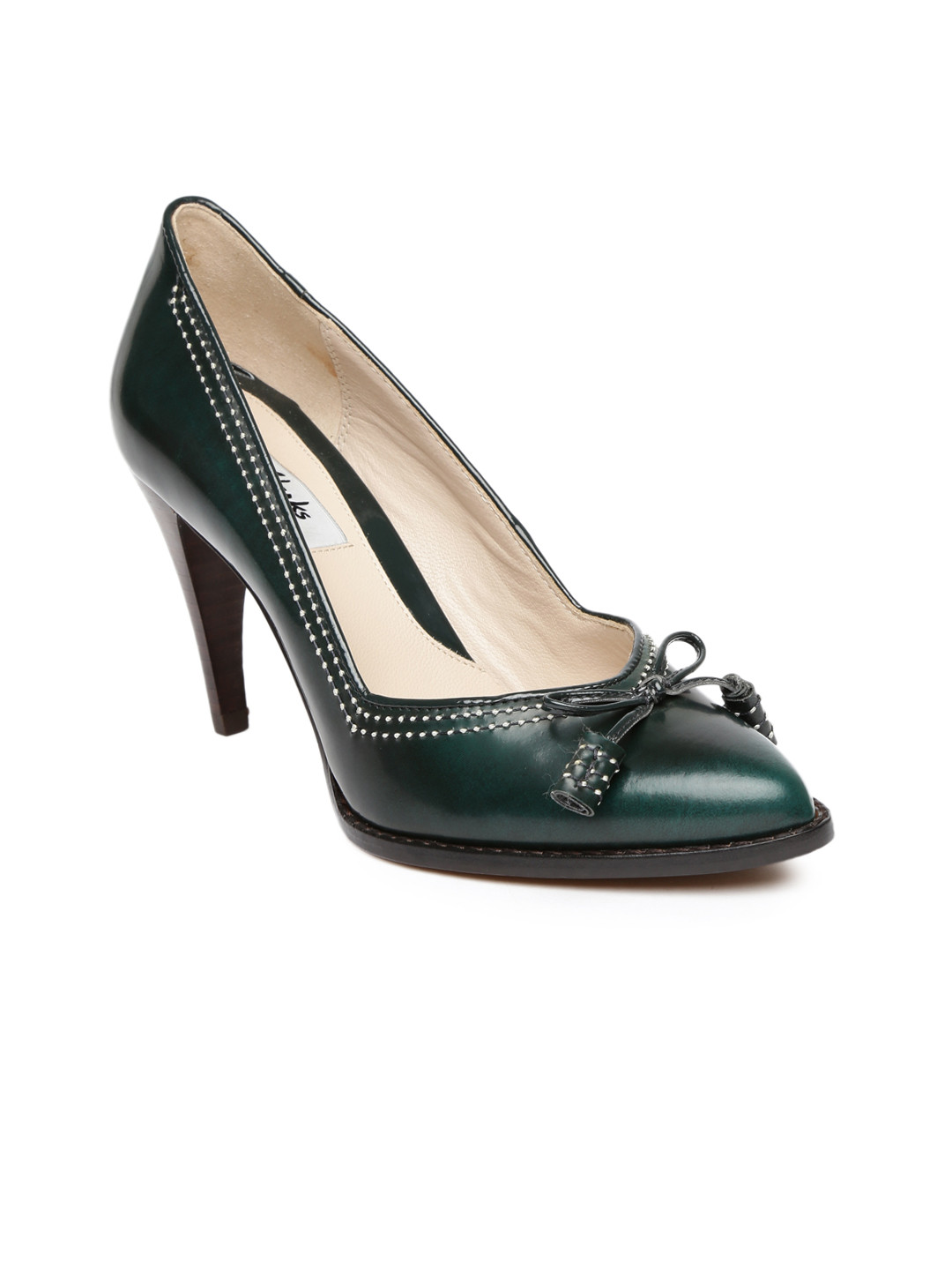 Buy Clarks Women Dark Green Embroidered Leather Pumps Heels for Women