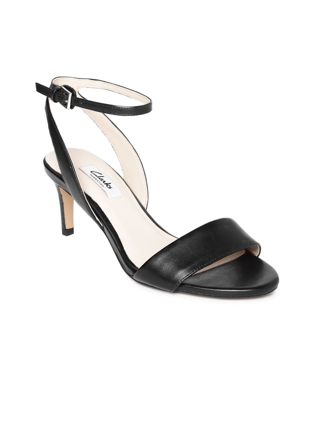 clarks black leather heels