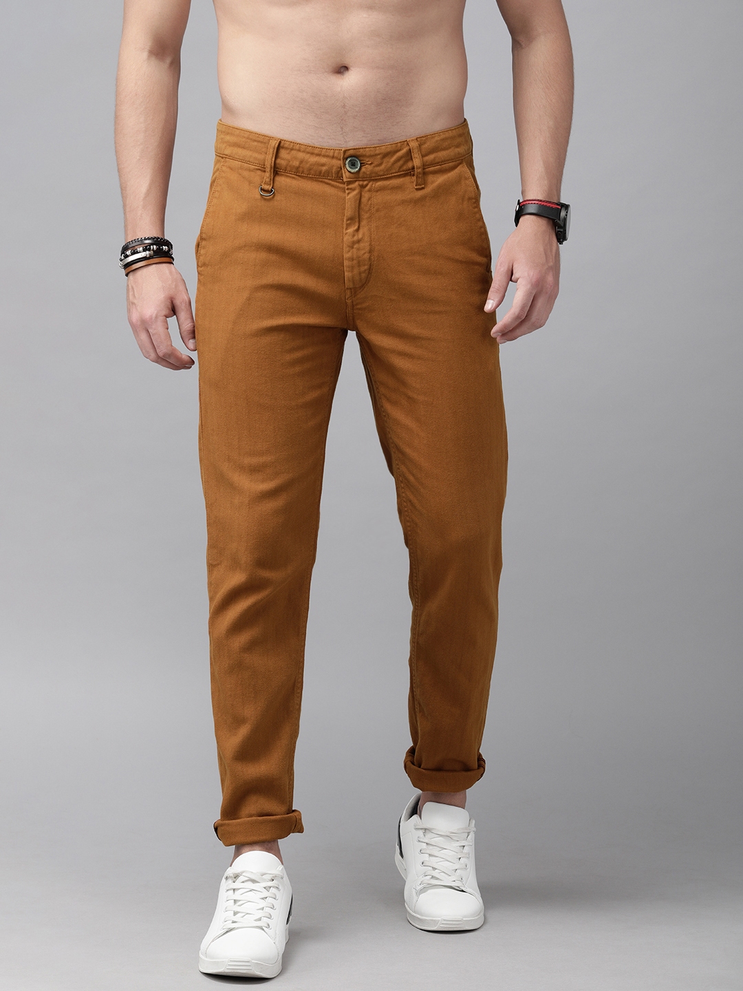 Buy Roadster Men Camel Brown Regular Fit Solid Chinos - Trousers for ...