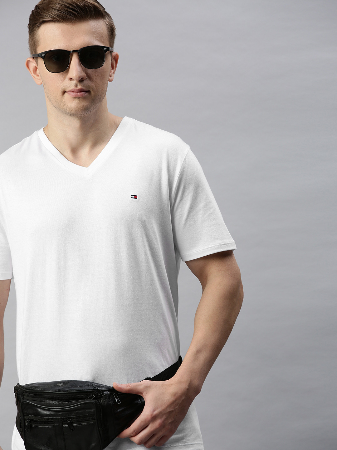 Buy Tommy Hilfiger Men White Solid V Neck Pure Cotton T Shirt Tshirts