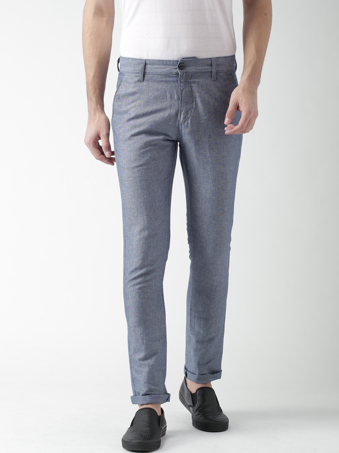 Buy Mast & Harbour Blue Linen Trousers - Trousers for Men 1269817 | Myntra image.